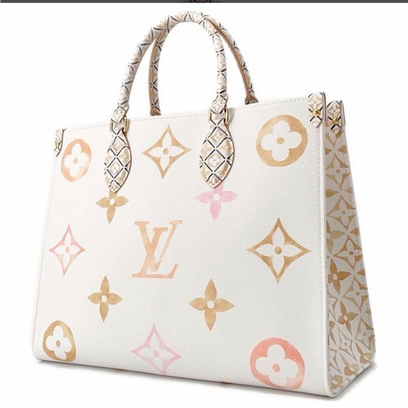 Louis Vuitton White and Gold Monogram Tote Bag - Picture 3 of 14